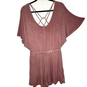 AMERICAN EAGLE Romper Flutter Sleeve One Piece Stretch Short Womens M Blush Pink